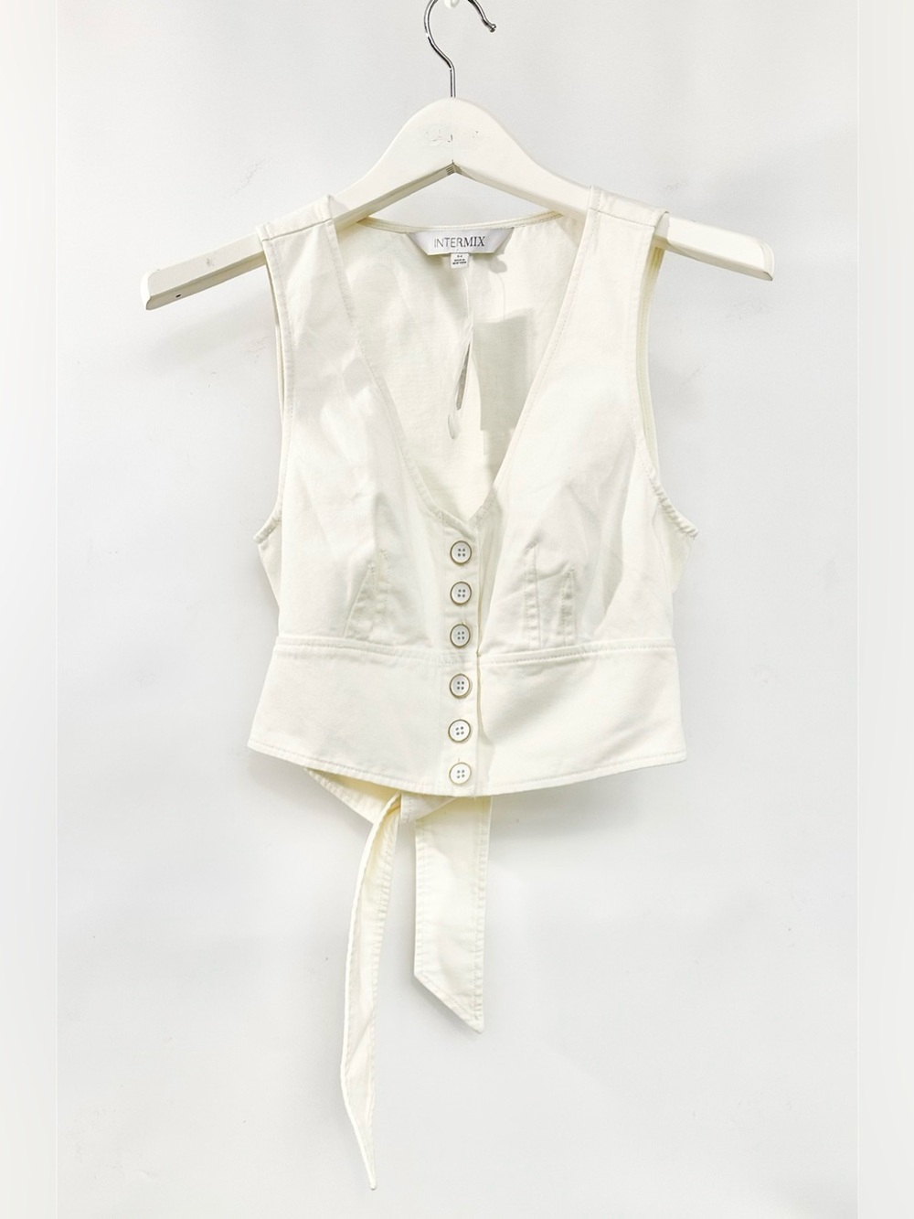 Intermix cream Button-Front Crop Vest